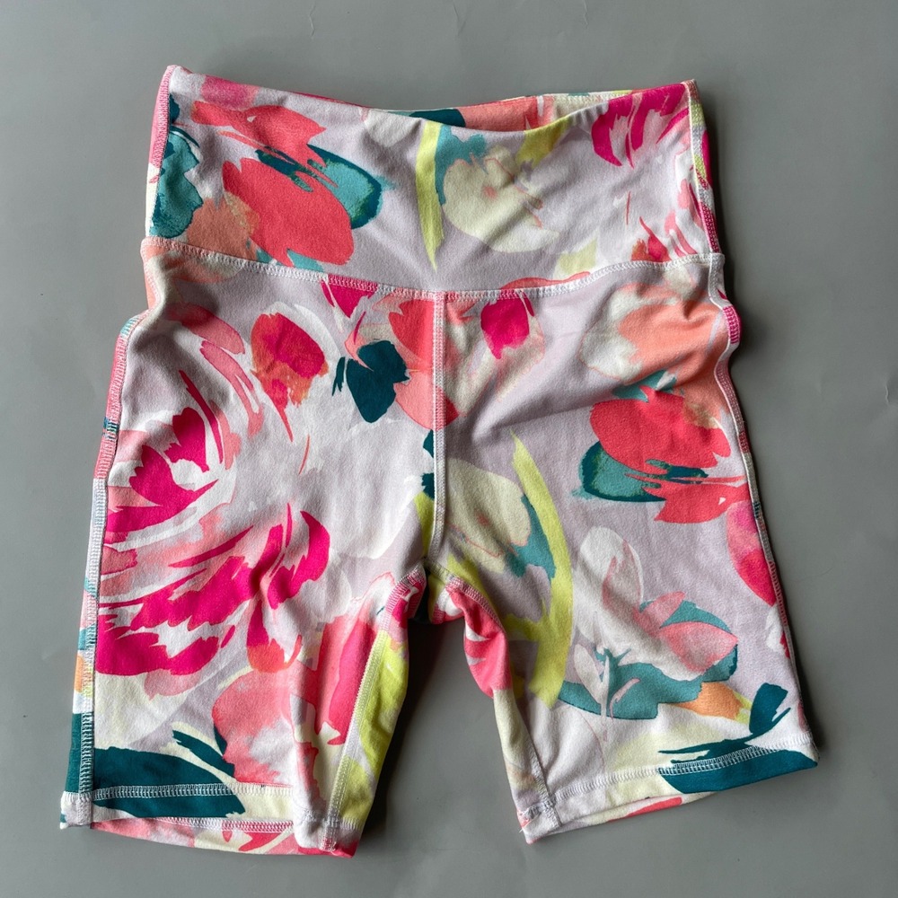 Laundry by Shelli Segal Floral Biker Shorts Pink Teal High Waist Athletic Small